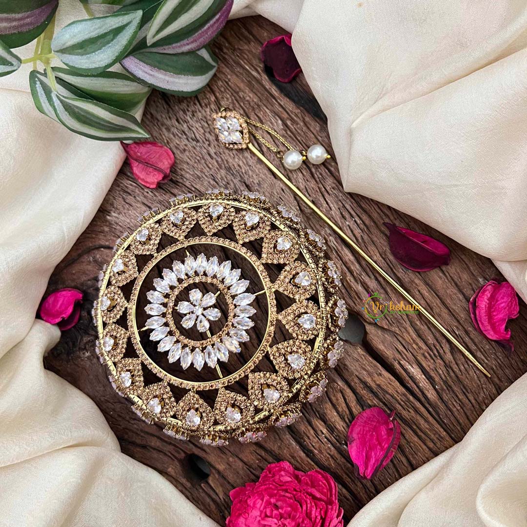 Vriksham Luxury Blackish Gold-Plated CZ Stone Studded Hair Bun Cage Accessory-BH1255