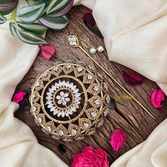 Vriksham Luxury Blackish Gold-Plated CZ Stone Studded Hair Bun Cage Accessory-BH1255