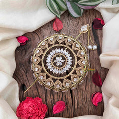 Vriksham Luxury Blackish Gold-Plated CZ Stone Studded Hair Bun Cage Accessory-BH1255