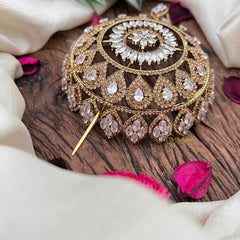 Vriksham Luxury Blackish Gold-Plated CZ Stone Studded Hair Bun Cage Accessory-BH1255