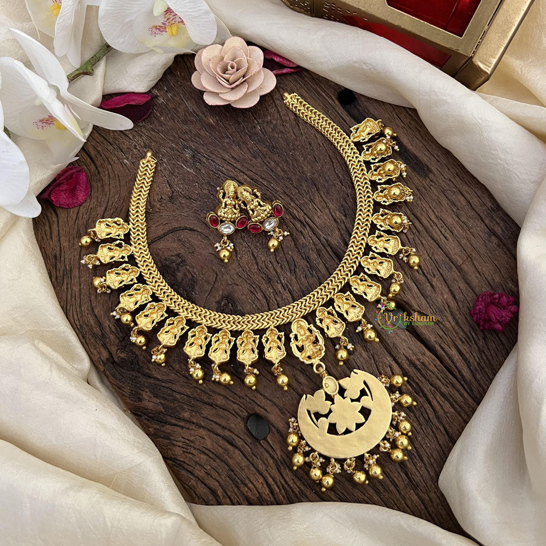 Lakshmi Jadau Kundan Short Neckpiece-Golden Beads-J2469