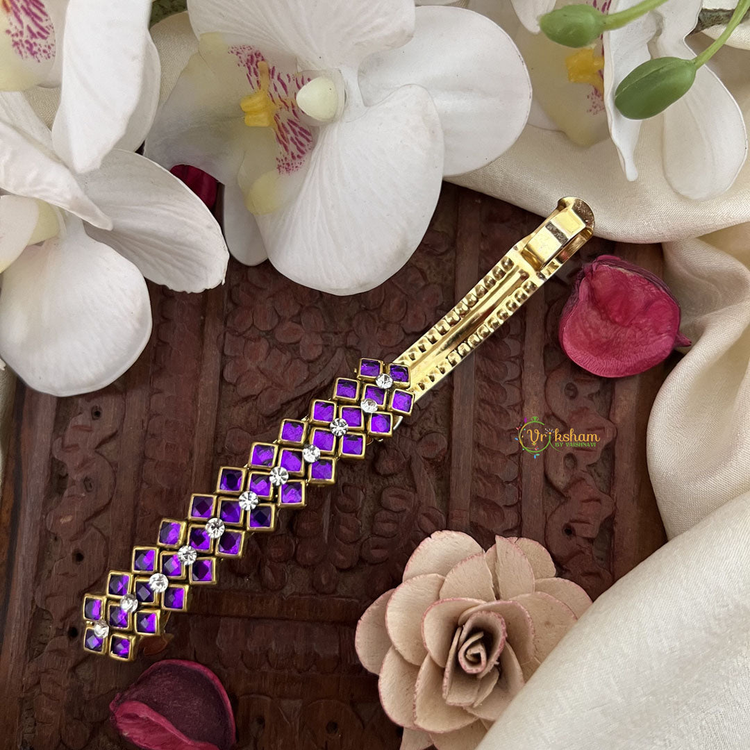 Vriksham Purple Kundan Hair Clip-Square-H981