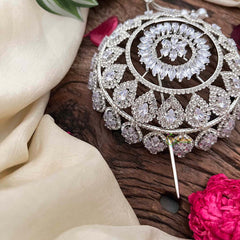 Vriksham Luxury Silver-Plated CZ Stone Studded Hair Bun Cage Accessory-BH1253