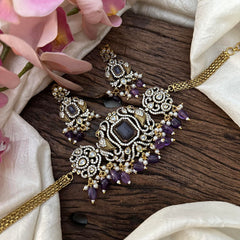 Elegant Victorian Diamond Dual Peacock Addigai-Purple Beads-VV1608