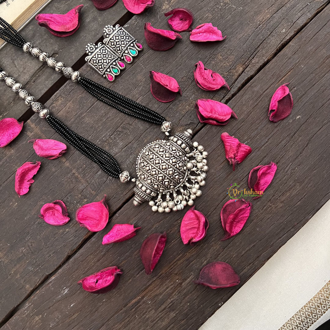 Vriksham Oxidized Silver Tribal Dome Detailing With Black Beaded Magalsutra-S995