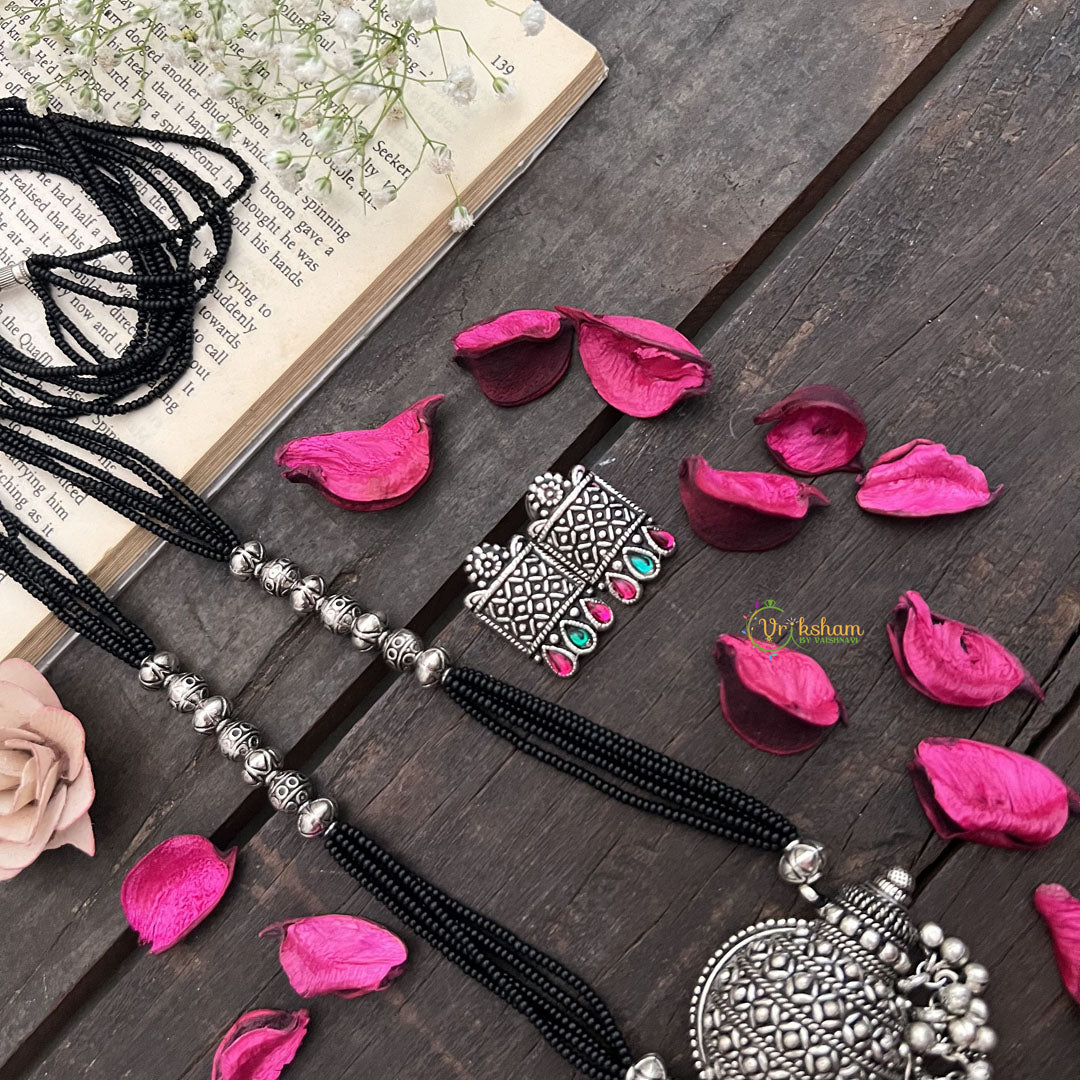 Vriksham Oxidized Silver Tribal Dome Detailing With Black Beaded Magalsutra-S995