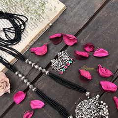 Vriksham Oxidized Silver Tribal Dome Detailing With Black Beaded Magalsutra-S995