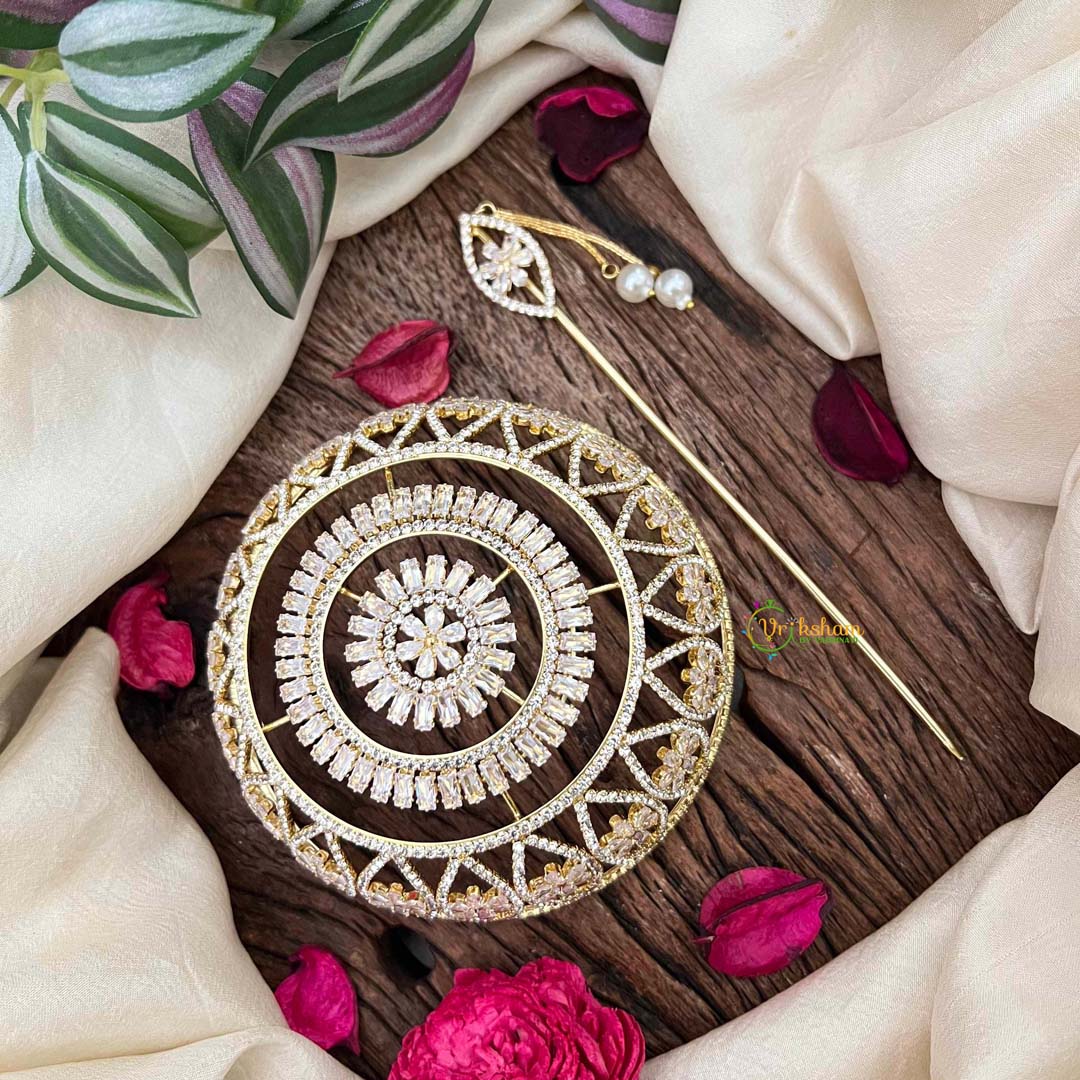 Vriksham Bollywood Style Gold Touch Hair Ornament CZ Stone Hair Bun Cage Accessory-BH1257