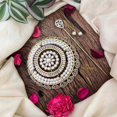 Vriksham  Classic Pearls Floral Design Bun Ornament CZ Stone Hair Bun Cage Accessory-BH1260