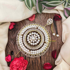 Vriksham  Classic Pearls Floral Design Bun Ornament CZ Stone Hair Bun Cage Accessory-BH1260