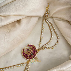 Bridal Jada Bun Billai with Maatil - Pearl Maatil - Red & Green - G11465