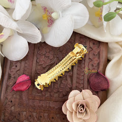 Vriksham Yellow & Green Floral Kundan Hair Clip-H988