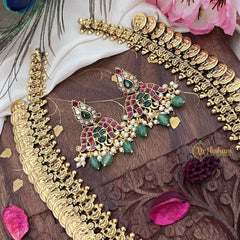 Vriksham Dual Peacock Kemp Stone Pendant Kaasumala-Pastel Green Bead-G18066