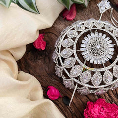 Vriksham Exquisite Zircon Stone Hair Ornament CZ Stone Hair Bun Cage Accessory-BH1258