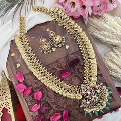Vriksham Dual Maanga Kemp Stone Kaasumala-Lakshmi Coin Neckpiece-Pastel Green Bead-G18084