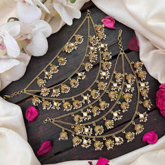 Vriksham Traditional Bahubali  3 Layered Pearl Jhumka Drop Style Maatil-White-G21984