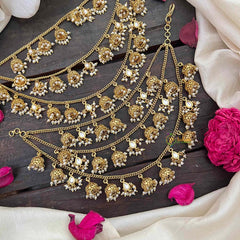 Vriksham Traditional Bahubali  3 Layered Pearl Jhumka Drop Style Maatil-White-G21984