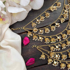 Vriksham Traditional Bahubali  3 Layered Pearl Jhumka Drop Style Maatil-White-G21984