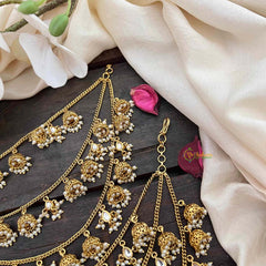 Vriksham Traditional Bahubali  3 Layered Pearl Jhumka Drop Style Maatil-White-G21984