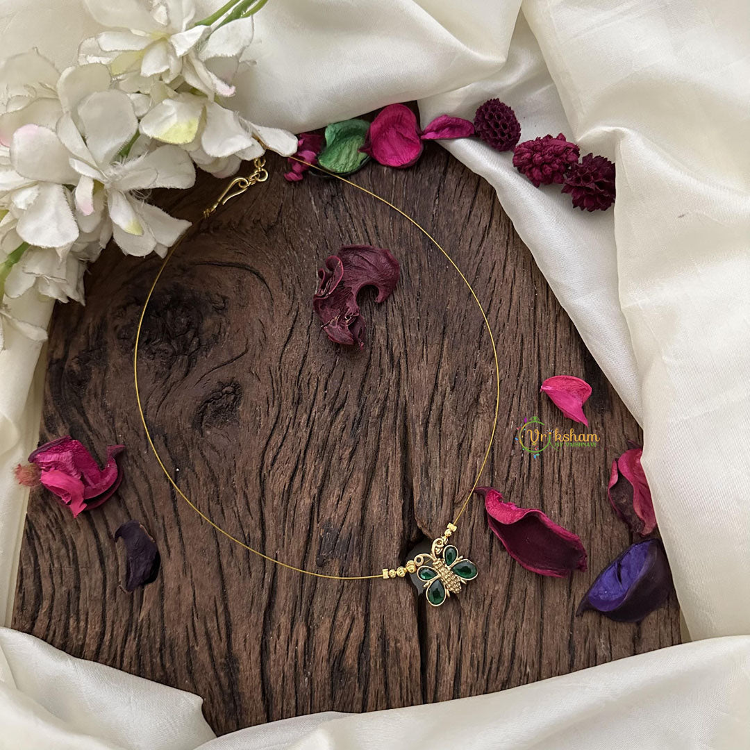 Precious Green Jadau Butterfly Pendant Invisible Neckpiece-G15553