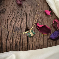 Precious Green Jadau Butterfly Pendant Invisible Neckpiece-G15553