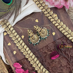 Vriksham Lakshmi Pendant Kaasumala Haram-Lakshmi Coin Neckpiece-Pastel Green Bead-G18052
