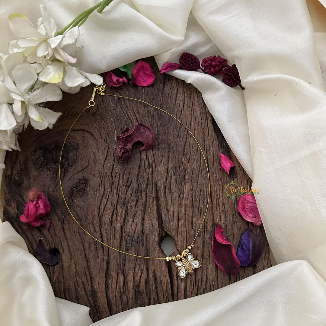 Precious White Jadau Butterfly Pendant Invisible Neckpiece-G15554