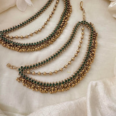 Premium Green AD Stone Layered Gold Bead Maatil-Ear Chain-G14234