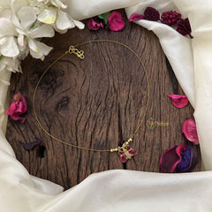 Precious Red Jadau Butterfly Pendant Invisible Neckpiece-G15552