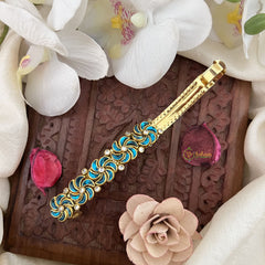 Vriksham Kundan Hair Clip-Sky Blue-Twisted Floral-H994