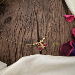 Precious Red Jadau Butterfly Pendant Invisible Neckpiece-G15552