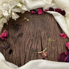 Precious Red Jadau Butterfly Pendant Invisible Neckpiece-G15552