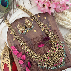 Vriksham Gold Look Alike Lakshmi With Peacock-Red-Pastel Green Bead-G18055