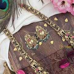 Vriksham Gold Look Alike Lakshmi With Peacock-Red-Pastel Green Bead-G18055