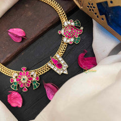 Vriksham Classic Thiruman Shankh Chakra Namam Pendant Gold-Plated Kundan Jadau Short Neckpiece-J4221