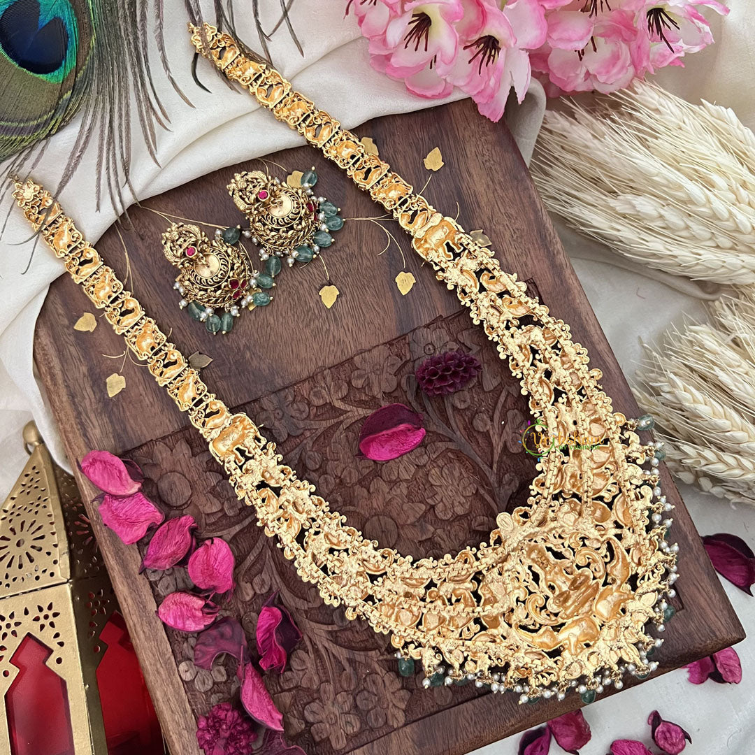 Vriksham Gold Look Alike Lakshmi With Peacock-Red-Pastel Green Bead-G18055