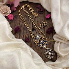 Vriksham 2 Layer Lotus Pendant Chain-Golden Bead-Blue-G15657