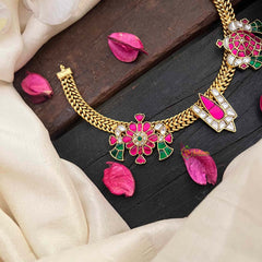 Vriksham Classic Thiruman Shankh Chakra Namam Pendant Gold-Plated Kundan Jadau Short Neckpiece-J4221