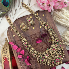 Vriksham Gold Look Alike Lakshmi With Peacock-Red Green-Gold Bead-G18054