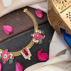 Vriksham Classic Thiruman Shankh Chakra Namam Pendant Gold-Plated Kundan Jadau Short Neckpiece-J4221