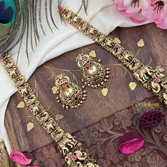 Vriksham Gold Look Alike Lakshmi With Peacock-Red Green-Gold Bead-G18054