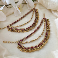 Premium Red AD Stone Layered Gold Bead Maatil-Ear Chain-G14253