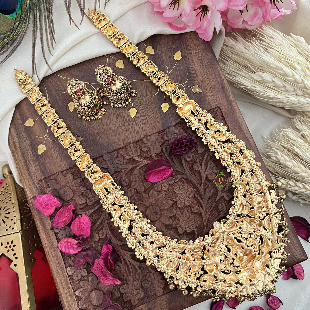 Vriksham Gold Look Alike Lakshmi With Peacock-Red Green-Gold Bead-G18054