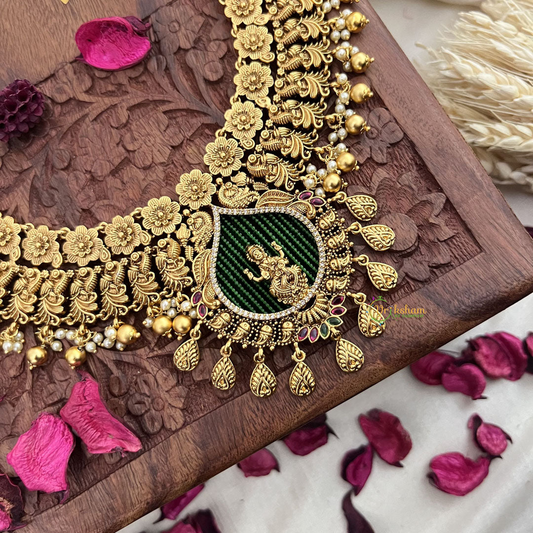 Vriksham Gold Look Alike Floral Lakshmi Long Neckpiece-Gold Bead-G18046