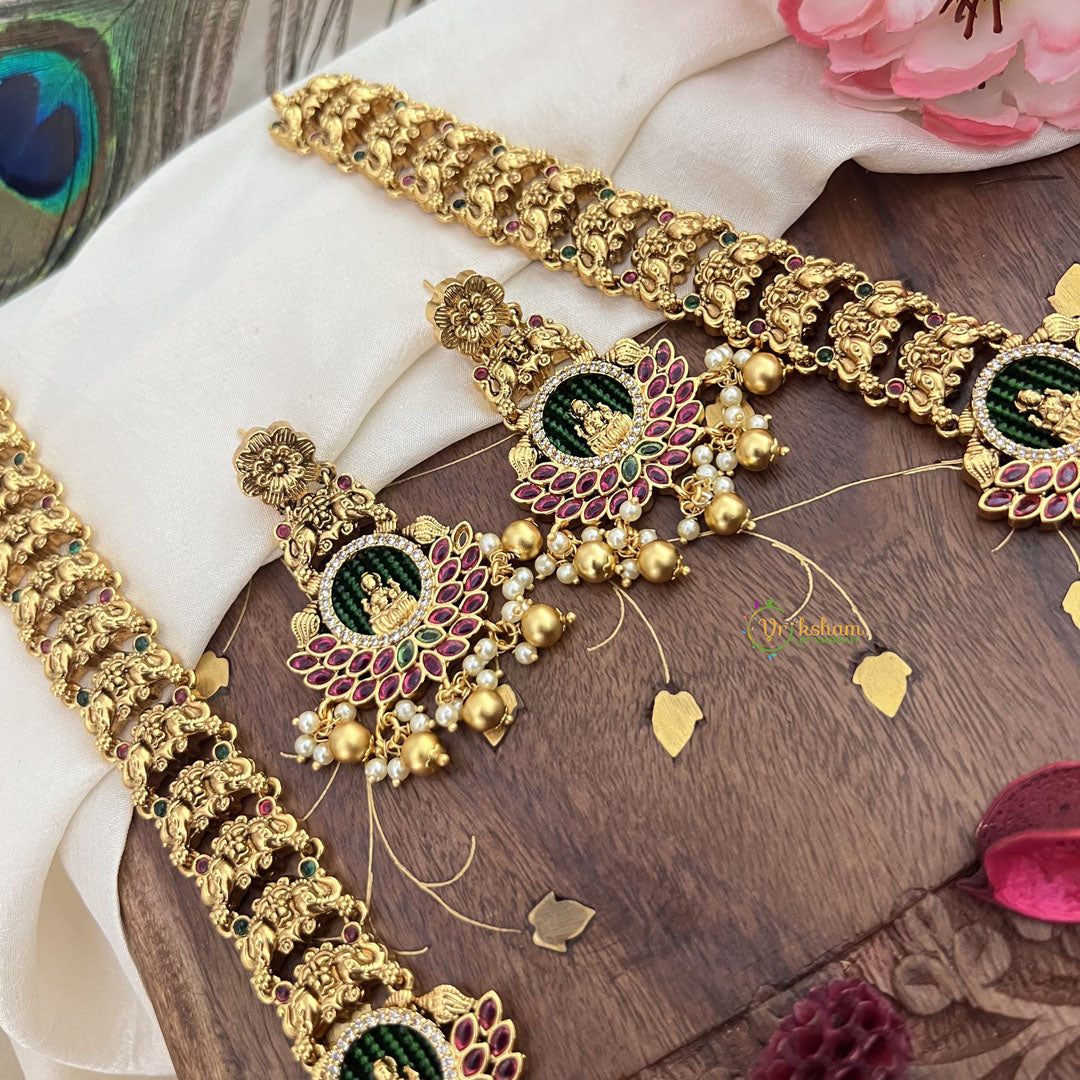 Vriksham Gold Look Alike Floral Lakshmi Long Neckpiece-Gold Bead-G18046