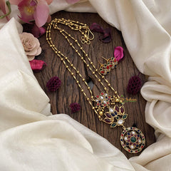 Vriksham 2 Layer Navrathna Lotus Pendant Chain-Golden Bead-G15654