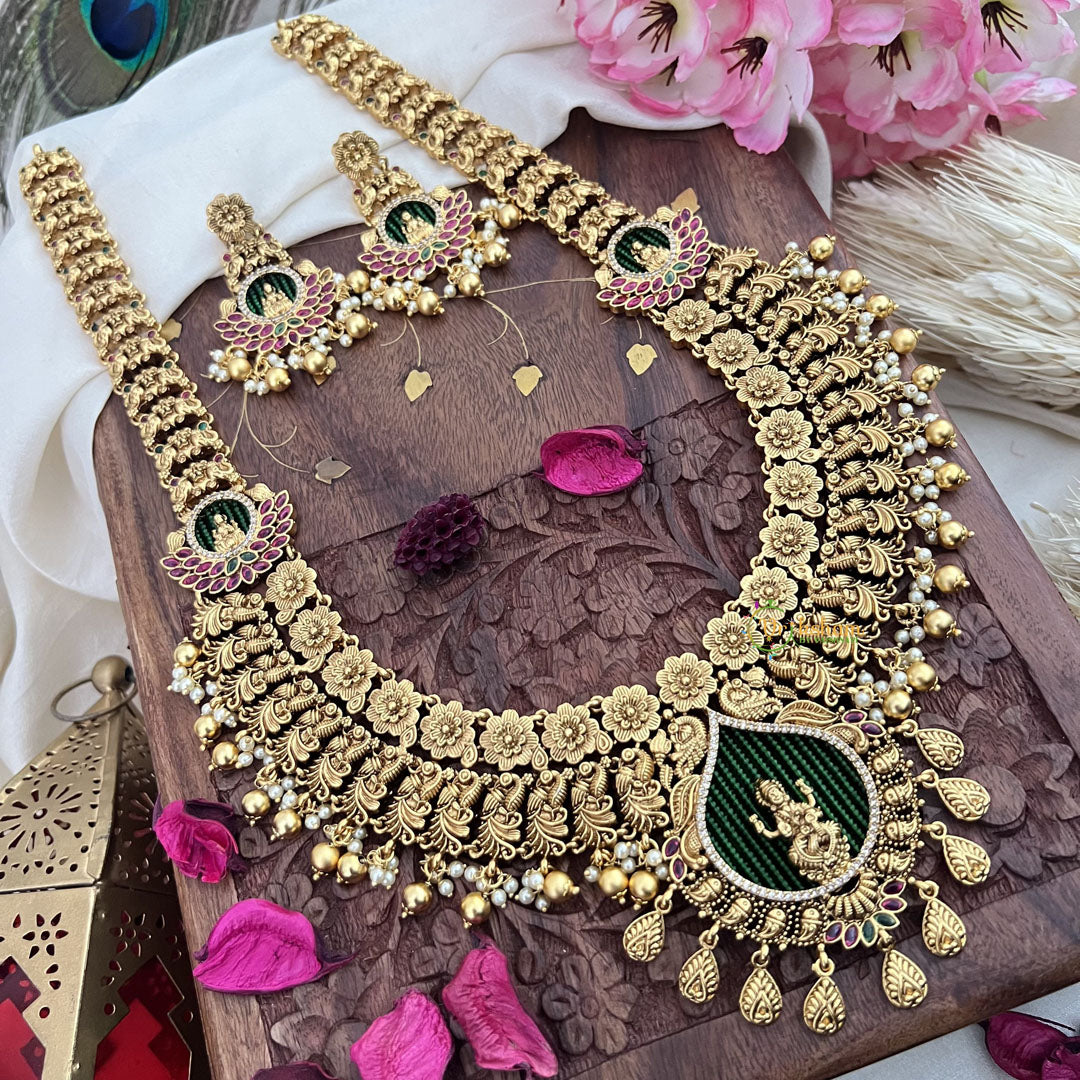 Vriksham Gold Look Alike Floral Lakshmi Long Neckpiece-Gold Bead-G18046