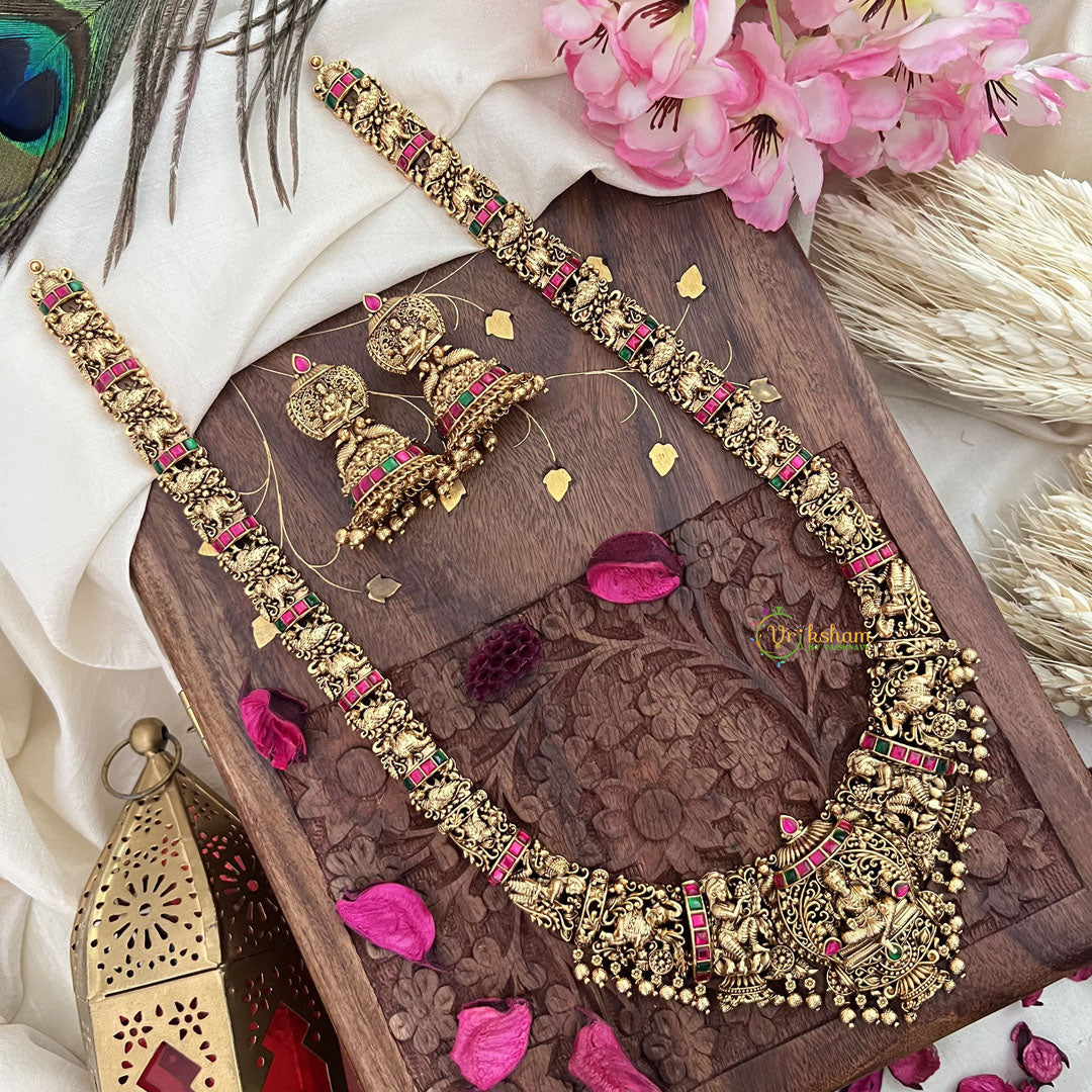 Vriksham Gold Look Alike Lakshmi Long Neckpiece-Gold Bead-G18062