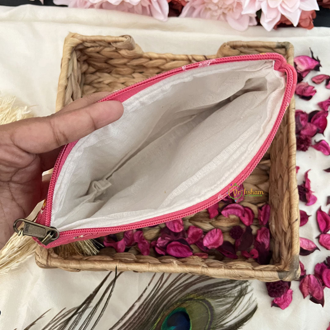 Vriksham Cotton Pouch, Purse for Women with Zipper-Floral Print-Pink-G19039