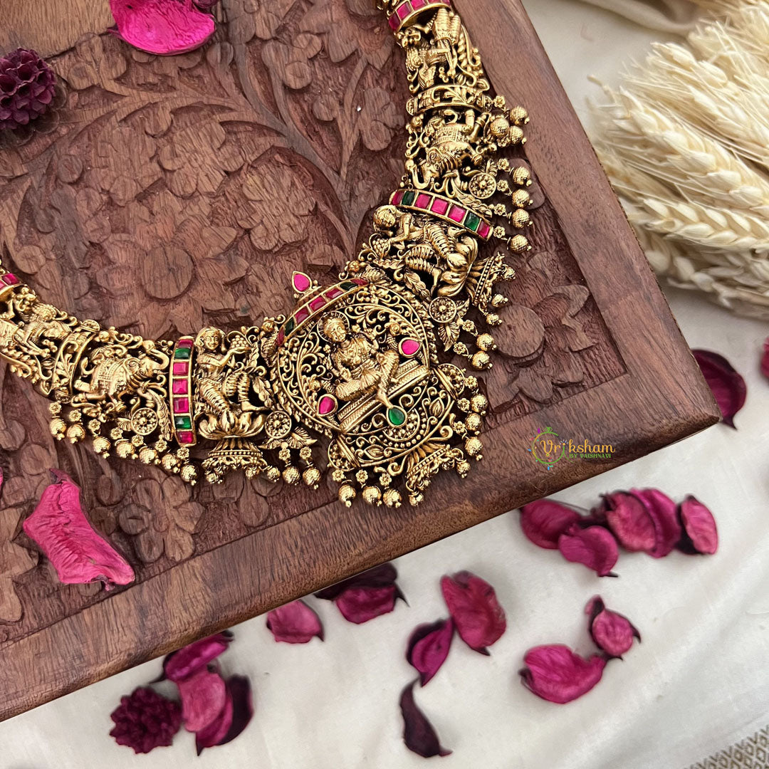 Vriksham Gold Look Alike Lakshmi Long Neckpiece-Gold Bead-G18062